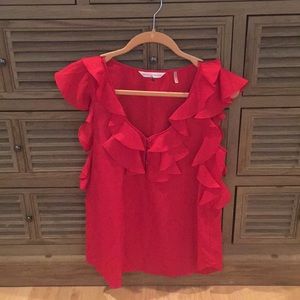 Red ruffle top